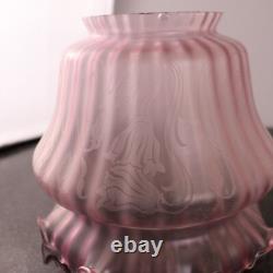 Antique Pink Floral Etch Crystal Glass Replacement Shade Crimp Top 3.5 Fitter