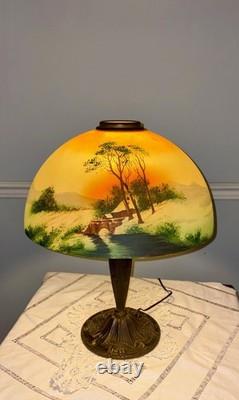 Antique Pittsburg Glass Co Obverse Painted Glass Shade #2051
