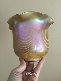 Antique Pulled Feather Art Glass Lamp Shade Vintage Iridescent Glass Quezal