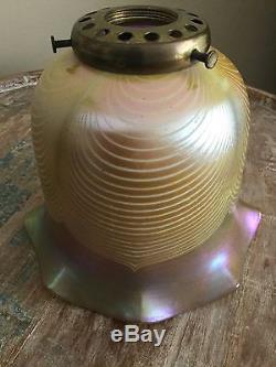 Antique Pulled Feather Art Glass Lamp Shade Vintage Iridescent Glass Quezal