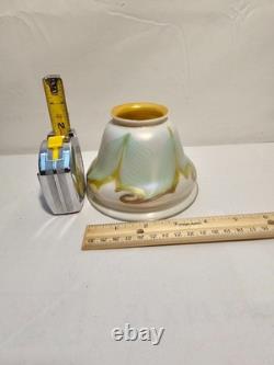 Antique Quezal Iridescent Pearl/Gold Pulled Feather Glass Lamp Shades Globe (2)