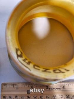 Antique Quezal Iridescent Pearl/Gold Pulled Feather Glass Lamp Shades Globe (2)