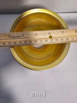 Antique Quezal Iridescent Pearl/Gold Pulled Feather Glass Lamp Shades Globe (2)