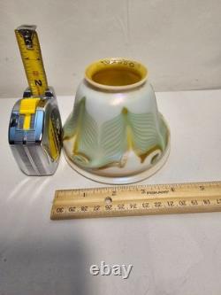 Antique Quezal Iridescent Pearl/Gold Pulled Feather Glass Lamp Shades Globe (2)