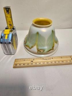 Antique Quezal Iridescent Pearl/Gold Pulled Feather Glass Lamp Shades Globe (2)