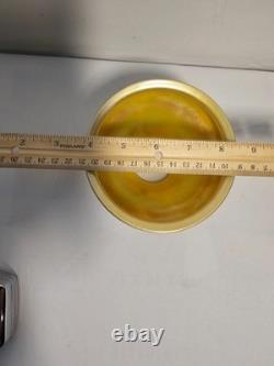 Antique Quezal Iridescent Pearl/Gold Pulled Feather Glass Lamp Shades Globe (2)