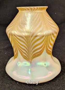 Antique Quezal Pull Feather Iridescent Glass Shade