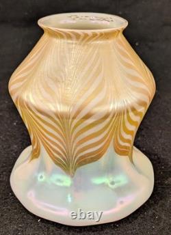 Antique Quezal Pull Feather Iridescent Glass Shade