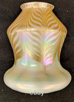 Antique Quezal Pull Feather Iridescent Glass Shade