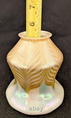 Antique Quezal Pull Feather Iridescent Glass Shade