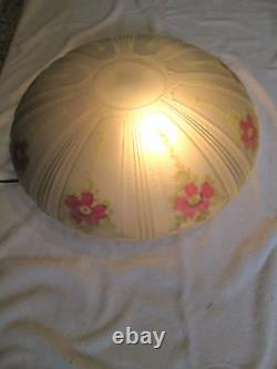 Antique Reverse Painted & Satin Glass Dome Shade 14