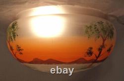 Antique Reverse Painted Southwest Trees Mountain Scene Ceiling Lamp Shade