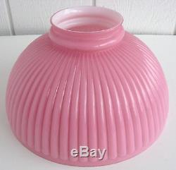 Antique Ribbed Rose Pink Cased Milk Glass Lamp Shade Student Lamp Desk Light Vtg