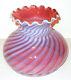 Antique Ruffled Swirl Opalescent Cranberry Glass Lamp Shade 7