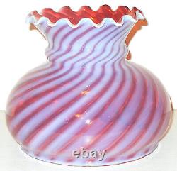 Antique Ruffled Swirl Opalescent Cranberry Glass Lamp Shade 7