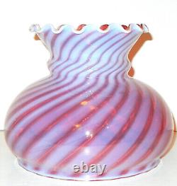 Antique Ruffled Swirl Opalescent Cranberry Glass Lamp Shade 7