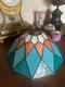 Antique Signed Stained Glass Lampshade Turquoise Orange Southwest Arts & Crafts