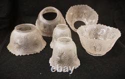 Antique Set 6 of Matching 4 Gas 2 Electrical Etched Cut Glass Gas Shades C. 1900