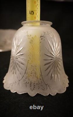 Antique Set 6 of Matching 4 Gas 2 Electrical Etched Cut Glass Gas Shades C. 1900