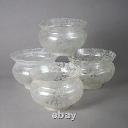 Antique Set of Four Foliate Etched Glass Gas Chandelier Light Shades 19th C