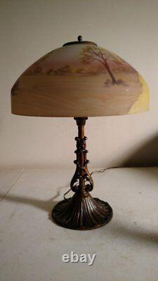 Antique Signed Aladdin Lamp withpathway in the wood Shade Handel Era