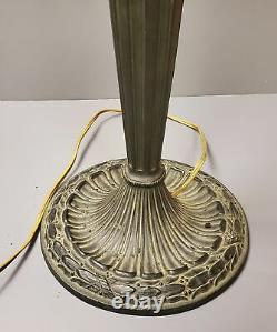 Antique Signed Handel Floral Leaded Glass Lamp Shade & Bronze Base