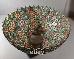 Antique Signed Handel Floral Leaded Glass Lamp Shade & Bronze Base