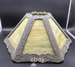 Antique Six Panel Green Slag Glass Boudoir Lamp Shade