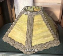 Antique Six Panel Green Slag Glass Boudoir Lamp Shade