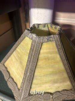 Antique Six Panel Green Slag Glass Boudoir Lamp Shade