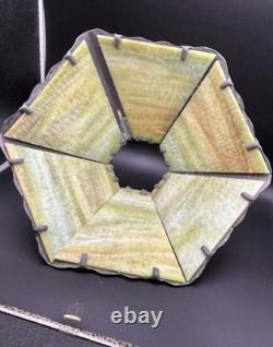 Antique Six Panel Green Slag Glass Boudoir Lamp Shade