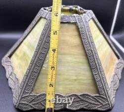 Antique Six Panel Green Slag Glass Boudoir Lamp Shade