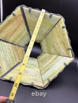 Antique Six Panel Green Slag Glass Boudoir Lamp Shade