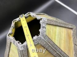 Antique Six Panel Green Slag Glass Boudoir Lamp Shade
