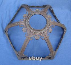 Antique Slag BRASS LAMP SHADE FRAME 17 for 6 Stained Glass Panels Art Nouveau