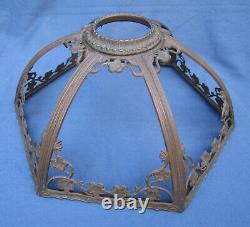Antique Slag BRASS LAMP SHADE FRAME 17 for 6 Stained Glass Panels Art Nouveau