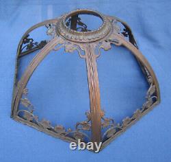 Antique Slag BRASS LAMP SHADE FRAME 17 for 6 Stained Glass Panels Art Nouveau