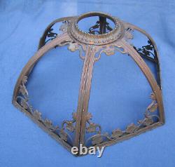 Antique Slag BRASS LAMP SHADE FRAME 17 for 6 Stained Glass Panels Art Nouveau