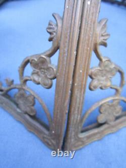 Antique Slag BRASS LAMP SHADE FRAME 17 for 6 Stained Glass Panels Art Nouveau