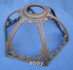 Antique Slag BRASS LAMP SHADE FRAME 17 for 6 Stained Glass Panels Art Nouveau