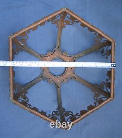 Antique Slag BRASS LAMP SHADE FRAME 17 for 6 Stained Glass Panels Art Nouveau