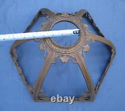 Antique Slag BRASS LAMP SHADE FRAME 17 for 6 Stained Glass Panels Art Nouveau