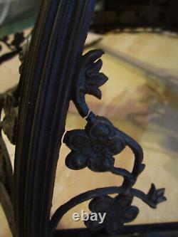 Antique Slag BRASS LAMP SHADE FRAME 17 for 6 Stained Glass Panels Art Nouveau