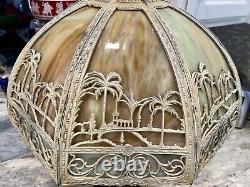 Antique Slag Glass Lamp Shade, Egyptian Desert Oasis, Handel era