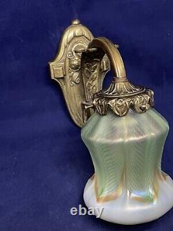 Antique Steuben Art Nouveau Glass Shade & Art Deco Wall Sconce Solid Brass Nice