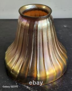 Antique Steuben Gold Art Glass Lamp Fixture Ribbed