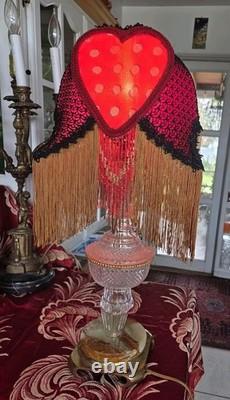 Antique Style Boudoir Lamp Shade, fringes & Beads, Red Gold & black Handmade