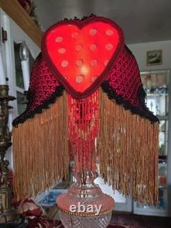 Antique Style Boudoir Lamp Shade, fringes & Beads, Red Gold & black Handmade