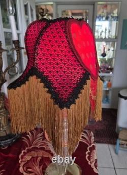 Antique Style Boudoir Lamp Shade, fringes & Beads, Red Gold & black Handmade