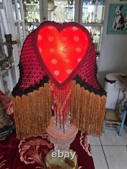 Antique Style Boudoir Lamp Shade, fringes & Beads, Red Gold & black Handmade